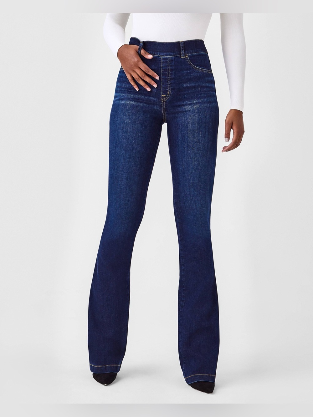 NWT Spanx Flare Jeans Pull On Size XLT Tall Midnight Shade Blue Slimming Boho